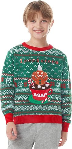 سترة Giggling Getup Ugly Christmas للأطفال، سترة عيد الميلاد المضحكة للأطفال، سترة قبيحة لرجل عيد الميلاد - مقاس كبير (10-12 سنة) أخضر in Kuwait