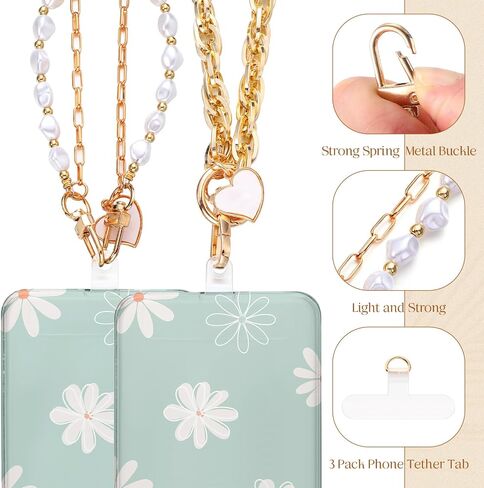 2 Pcs Pearl Beaded Phone Wrist Straps Anti Lost Wrist Lanyard Double Chain Cell Phone Charm with 3 Tether Tab Beaded Wristlet Bracelet for Women Men Phone Wallet Keychain Camera in Saudi Arabia
