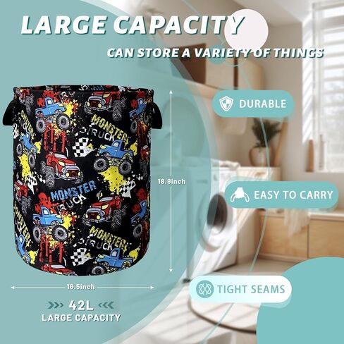 Funny Cars Printed Laundry Basket Foldable With Handles Tote Bag Oxford Cloth Colorful Laundry Hamper Clothes Storage Bucket Toy Organizer 18.9"x16.5"For Bathroom/Laundry/Bedroom in Saudi Arabia