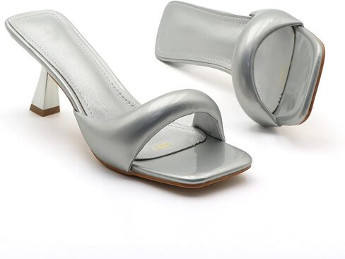 Women's Patent Leather One-Strap Low-Heeled Slip-On Fashion Sandals Sexy Square Open Toe Comfortable Mid-Heel Non-Slip Party Wedding Formal Mules in Saudi Arabia