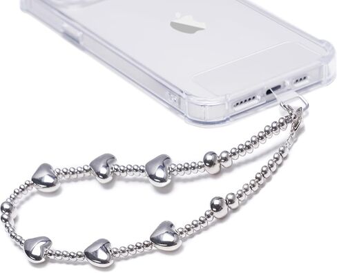GVIEWIN Phone Charm Beaded Wrist Strap with Tether Tab | Hands-Free & Anti-drop, Detachable Phone Chain Wristlet for Women Girls for iPhone & Most Smartphones, Silver Love in Kuwait