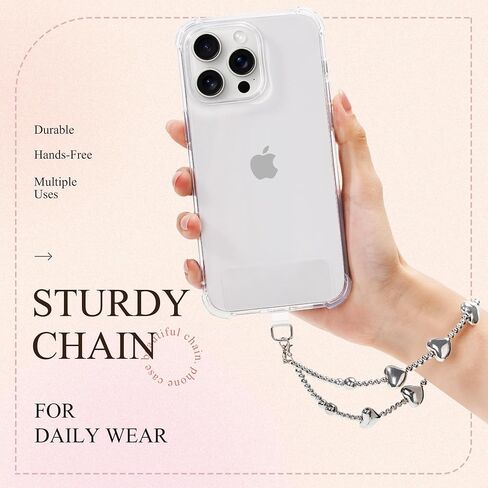 GVIEWIN Phone Charm Beaded Wrist Strap with Tether Tab | Hands-Free & Anti-drop, Detachable Phone Chain Wristlet for Women Girls for iPhone & Most Smartphones, Silver Love in Kuwait