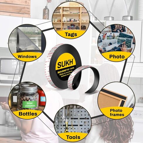 Sukh 2 Rolls Magnetic-Tape Magnetic Strips - Mgnets with Adhesive Backing Magnetic Roll Magnet Band Adhesive Cuttable Magnetic Sheets Magnets for DIY, Art Projects,Whiteboards,Fridge 6.56 Feet/Rolls in Saudi Arabia