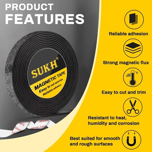 Sukh 2 Rolls Magnetic-Tape Magnetic Strips - Mgnets with Adhesive Backing Magnetic Roll Magnet Band Adhesive Cuttable Magnetic Sheets Magnets for DIY, Art Projects,Whiteboards,Fridge 6.56 Feet/Rolls in Saudi Arabia