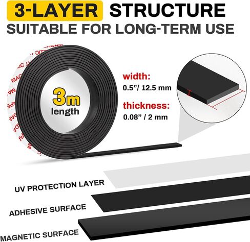 Sukh 2 Rolls Magnetic-Tape Magnetic Strips - Mgnets with Adhesive Backing Magnetic Roll Magnet Band Adhesive Cuttable Magnetic Sheets Magnets for DIY, Art Projects,Whiteboards,Fridge 6.56 Feet/Rolls in Saudi Arabia