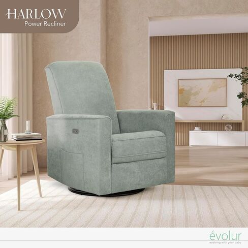 كرسي دوار منجد منجد فاخر من Evolur Harlow، كرسي كهربائي مزود بمنفذ USB، معتمد من Greenguard Gold، كرسي منزلق للحضانة في سيج in Kuwait