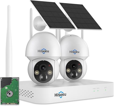 Hiseeu Solar Security Camera Outdoor,4MP Cameras,Wireless Home Security Cameras System,Color Night Vision,Solar-Powered, 2.4G/5G WiFi, 360° Pan & Tilt,500GB HDD,No Subscription in Saudi Arabia