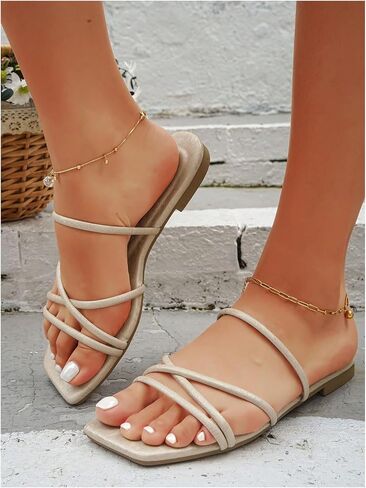 GORGLITTER Women's Slide Sandals Flat Dressy Cross Strap Slip On Sandals Cute Wedding Sandals in Saudi Arabia