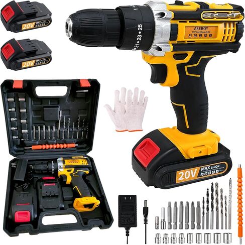 Cordless Drill with Battery and Charger, Power Drill Cordless, Electric drill Set with 3/8 Keyless Chuck, 25+3 Torque Settings for Screwdriving, Drilling (1Battery) in Kuwait