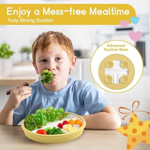 Domensi Porcelain Plates with Anti-slip Silicone Sleeve, White Porcelain Plates, Divided Plates with Suction for Toddlers Kids, Microwave Dishwasher Friendly(Purple, Pink,2 Pcs) in Saudi Arabia