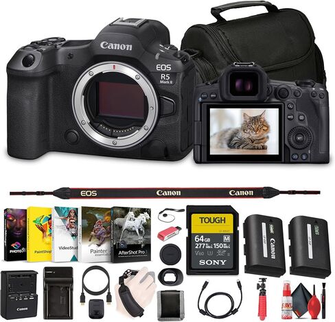 Canon EOS R5 Mark II Mirrorless Camera, 45MP, Full-Frame Hybrid Camera, 8K Video (6536C002) + 64GB SF-M Tough Series Memory Card + Bag + Photo Editing Software + Charger + Card Reader + More (Renewed) in Saudi Arabia
