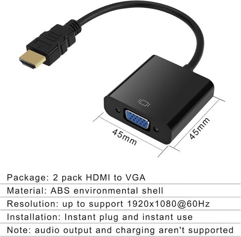 HDMI to VGA, Gold-Plated HDMI to VGA Adapter (Male to Female) for Computer, Desktop, Laptop, PC, Monitor, Projector, HDTV, Chromebook, Raspberry Pi, Roku, Xbox and More - Black in Saudi Arabia