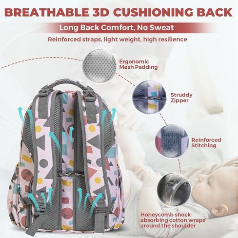 Diaper bag backpack with travel insulation bag Multifunction Travel Back Pack Maternity Baby Changing Bags Travel Backpack Diaper Bag for Mom Waterproof Baby Bag for Boys Girls - Pink in Kuwait