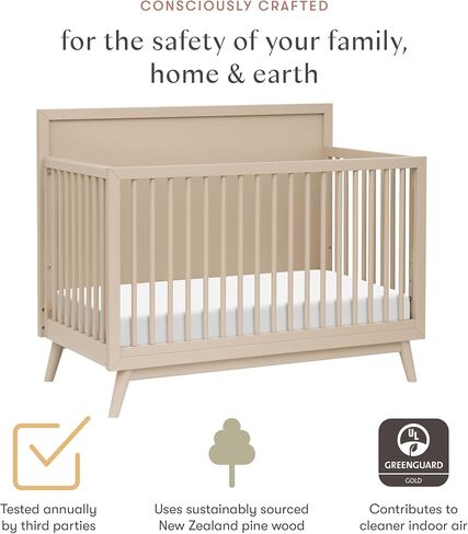 Babyletto Palma 4-in-1 Convertible Crib with Toddler Bed Conversion Kit in Olive Green, Greenguard Gold Certified in Saudi Arabia