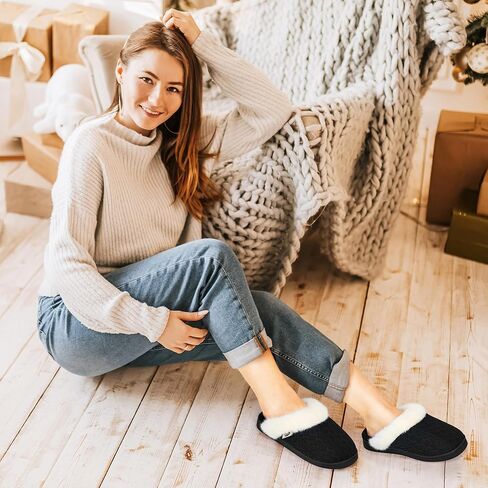 HARENCE Slippers for Women House Shoes: Warm Knit Comfy Fleece Lined Memory Foam Indoor Outdoor Soles in Saudi Arabia