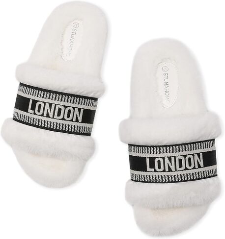 STUNAHOME Women's Open Toe Sandals Fuzzy House Slippers Comfy Fluffy House Shoes Indoor and Outdoor in Saudi Arabia