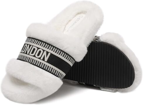 STUNAHOME Women's Open Toe Sandals Fuzzy House Slippers Comfy Fluffy House Shoes Indoor and Outdoor in Saudi Arabia