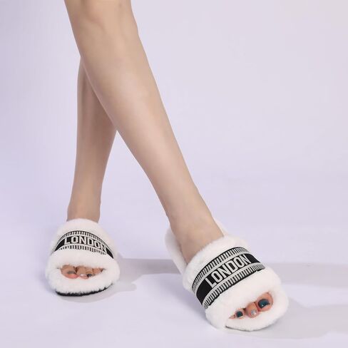 STUNAHOME Women's Open Toe Sandals Fuzzy House Slippers Comfy Fluffy House Shoes Indoor and Outdoor in Saudi Arabia