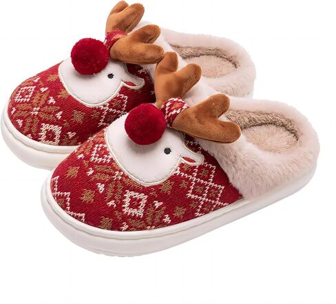 Christmas Slippers for Women Men,Retro Soft Cozy Comfy Plush Lightweight House Slippers Slip-on Indoor Outdoor Slippers,Slip on Anti-Skid Sole,Baby Cute Fluffy Reindeer Slippers,Toddler Deer Plush Soft Warm Home Slippers for Boy Girl,Indoor Shoes in Saudi Arabia