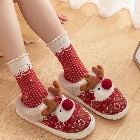 Christmas Slippers for Women Men,Retro Soft Cozy Comfy Plush Lightweight House Slippers Slip-on Indoor Outdoor Slippers,Slip on Anti-Skid Sole,Baby Cute Fluffy Reindeer Slippers,Toddler Deer Plush Soft Warm Home Slippers for Boy Girl,Indoor Shoes in Saudi Arabia