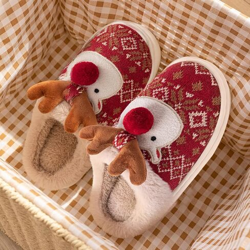 Christmas Slippers for Women Men,Retro Soft Cozy Comfy Plush Lightweight House Slippers Slip-on Indoor Outdoor Slippers,Slip on Anti-Skid Sole,Baby Cute Fluffy Reindeer Slippers,Toddler Deer Plush Soft Warm Home Slippers for Boy Girl,Indoor Shoes in Saudi Arabia