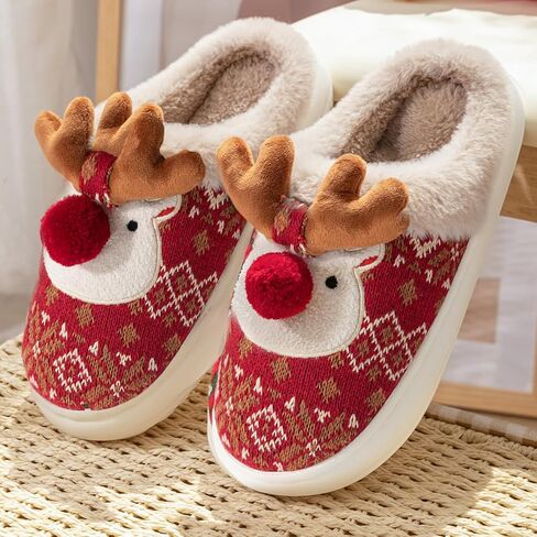 Christmas Slippers for Women Men,Retro Soft Cozy Comfy Plush Lightweight House Slippers Slip-on Indoor Outdoor Slippers,Slip on Anti-Skid Sole,Baby Cute Fluffy Reindeer Slippers,Toddler Deer Plush Soft Warm Home Slippers for Boy Girl,Indoor Shoes in Saudi Arabia
