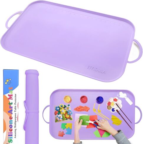 Silicone Painting Station Mat for Kids, Large Silicone Craft Mat with Handle, Silicone Art Mat with Raised Edges for Painting, Jewelry-Making and Crafts Creation, 26x16in, Pink in Saudi Arabia