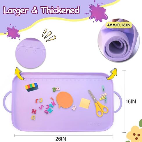 Silicone Painting Station Mat for Kids, Large Silicone Craft Mat with Handle, Silicone Art Mat with Raised Edges for Painting, Jewelry-Making and Crafts Creation, 26x16in, Pink in Saudi Arabia