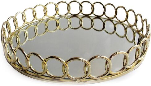American Atelier Looped Round Mirror Tray Decorative Beautiful Mirror Valet Catchall for Jewelry, Perfume, Toiletries or Makeup Ideal for Dresser, Vanity, Table, Bathroom & More in Kuwait