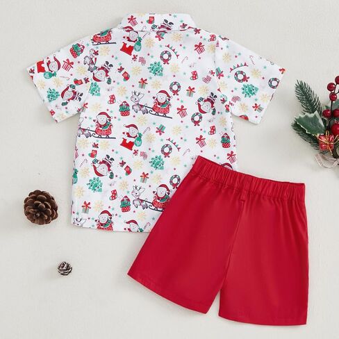 Toddler Baby Boy Christmas Outfit Button Up Short Sleeve Bowtie Shirt and Shorts Set Gentleman Outfits Suit in Saudi Arabia