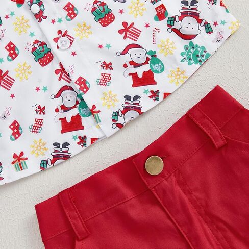 Toddler Baby Boy Christmas Outfit Button Up Short Sleeve Bowtie Shirt and Shorts Set Gentleman Outfits Suit in Saudi Arabia