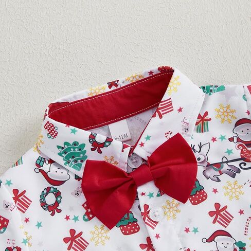 Toddler Baby Boy Christmas Outfit Button Up Short Sleeve Bowtie Shirt and Shorts Set Gentleman Outfits Suit in Saudi Arabia