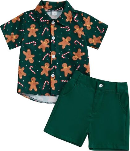 Toddler Baby Boy Christmas Outfit Button Up Short Sleeve Bowtie Shirt and Shorts Set Gentleman Outfits Suit in Saudi Arabia