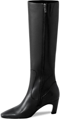 Knee High Boots Women Square Toe Tall Boots Chunky Block heels Long Boots Side Zipper Dress Fashion Boots in Kuwait