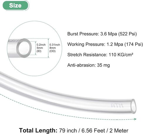 Pneumatic Tubing Pipe, 5mm(ID) x8mm(OD) PU Polyurethane Air Compressor Hose for Air Compressor Fitting/Gas/Fluid Transfer, Air Hose Line Tube [2M/6.56ft, Clear] in Saudi Arabia