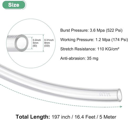 Pneumatic Tubing Pipe, 5mm(ID) x8mm(OD) PU Polyurethane Air Compressor Hose for Air Compressor Fitting/Gas/Fluid Transfer, Air Hose Line Tube [2M/6.56ft, Clear] in Saudi Arabia