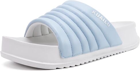 KuaiLu Womens Sandals with Arch Support Orthopedic Comfortable Lightweight Cushion Recovery Slides Summer Fashion Leather Casual Womans Plantar Fasciitis Sandals for Indoor&Outdoor (US Size 6-12) in Kuwait