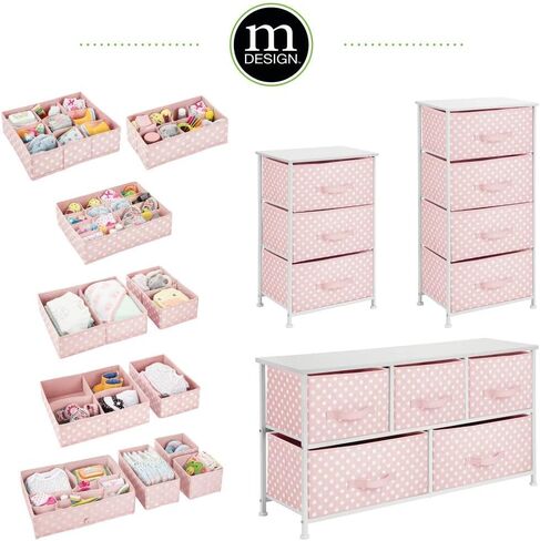 mDesign 21.65" High Steel Frame/Wood Top Storage Dresser Furniture with 5 Fabric Drawers, Wide Bureau Organizer for for Baby, Kid, and Teen Bedroom, Nursery, Playroom, Dorm - Pink/White Polka Dot in Saudi Arabia