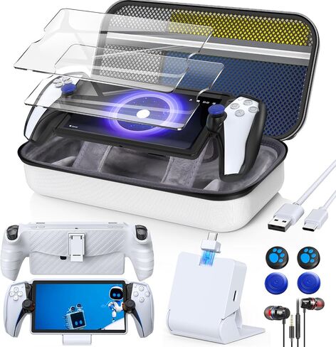 13 in 1 Accessories Set for Playstation Portal Remote Play, Carry Case for PS Portal,TPU Cover with Kickstand,Portable Charge Dock,2 Screen Protector,4 Thumb Grip,Earbud Headphones for PS Portal,White in Saudi Arabia