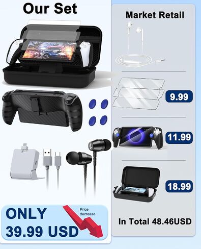 13 in 1 Accessories Set for Playstation Portal Remote Play, Carry Case for PS Portal,TPU Cover with Kickstand,Portable Charge Dock,2 Screen Protector,4 Thumb Grip,Earbud Headphones for PS Portal,White in Saudi Arabia