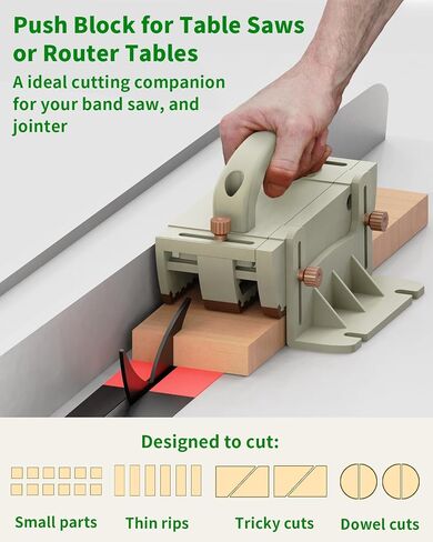Push Block for Table Saws, Router Tables, Band Saws & Jointers - Table Saw Push Block, Cuts Safe for Widgets, Difficult Cuts, ThinRips, Dowel Cuts, Prevent Kickback and Protect Hands (Green) in Saudi Arabia