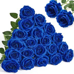 Alecono 𝟮𝟬𝙋𝙘𝙨 Fake Roses, 4in 𝘽𝙞𝙜 𝗩𝗲𝗹𝘃𝗲𝘁 Flower Head Champagne Roses Artificial Flowers with Stems for Wedding Decorations, Fake Roses Bouquet for DIY Home Party Decor