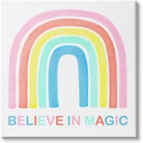 Stupell Industries Believe in Magic Phrase Children's Vibrant Pastel Rainbow Wall Plaque, 12 x 12, Multi-Color