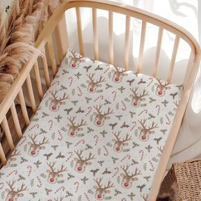 Unisex Christmas Leaves Candy Checkered Patchwork Winter Holiday Pattern Nursery Baby Bedding Fitted Crib Mattress Sheets for Baby Boys Girls Standard Crib and Toddler Mattress-28 * 52