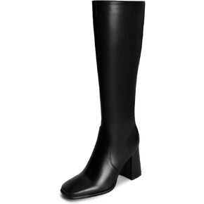 Knee High Boots for Women Chunky Heel Tall Boots Square Toe Wide-Calf Gogo Boots with Side Zipper Pull On Long Boots