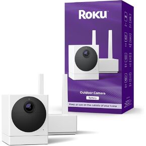 Roku Outdoor Camera for Home Security - IP65 Weather Resistance Wireless Security Camera with 1080p HD Night Vision, Compatible with Alexa & Google, Motion Detection White (Renewed)