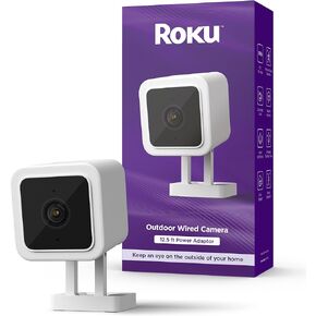 Roku Outdoor Camera for Home Security - IP65 Weather Resistance Wireless Security Camera with 1080p HD Night Vision, Compatible with Alexa & Google, Motion Detection White (Renewed)