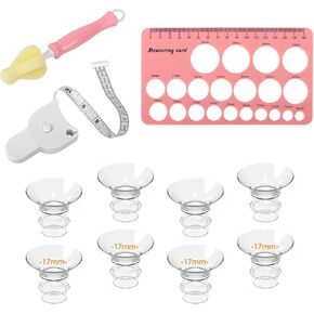 10PCS Flange Inserts 13/15/17/19/21mm for 24mm Flange/Shield, Flange Sizing Kit with Nipple Ruler, Cleaning Brush, Tape Measure, Compatible with Most Pumps: S12/S12 Pro/S9 (10PCS 13/15/17/19/21mm)