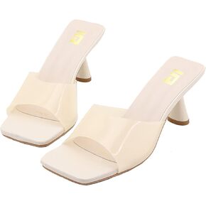 Women's Clear Strap Square Toe Stilettos Sandals Slip-on Sexy Jelly Color Comfortable Open Toe High Heels Mules for Summer Party Prom Date Dress Slides