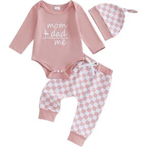 3Pcs Newborn Baby Girl Boy Coming Home Outfit Mom and Dad Me Romper Bodysuit Tops Pants Set +Hat Fall Clothes